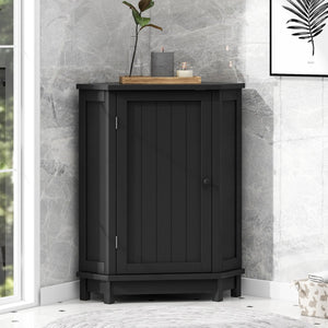 English Elm Black Triangle Corner Bathroom Cabinet with Adjustable Shelves, Modern MDF Storage Organizer, 70lb Capacity, Space-Saving Design N725P172615B