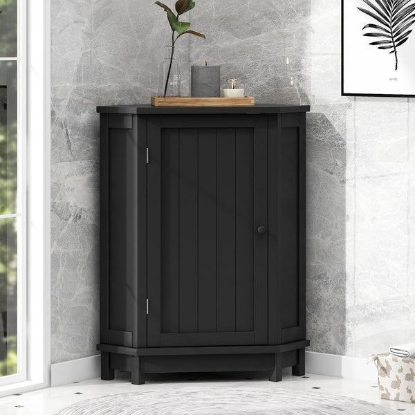 English Elm Black Triangle Corner Bathroom Cabinet with Adjustable Shelves, Modern MDF Storage Organizer, 70lb Capacity, Space-Saving Design N725P172615B