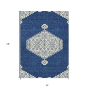 Homeroots 3' Artichoke Green Beige Ivory Oriental Washable Area Rug For Indoor Outdoor Spaces, Durable Design 3' X 5' Polyester 598214