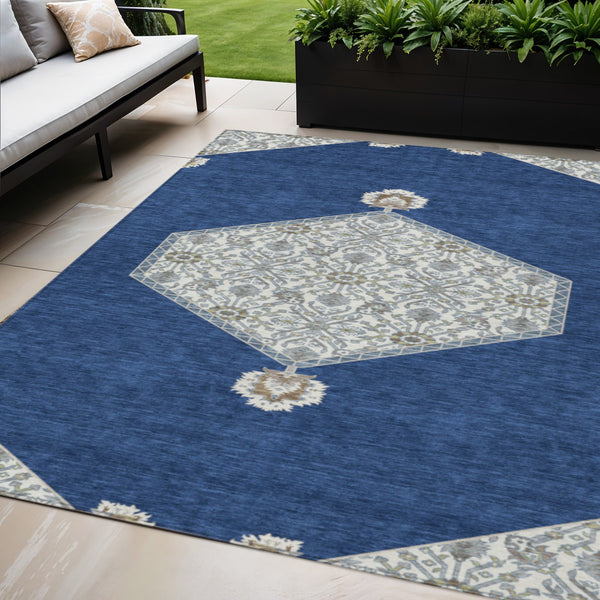 Homeroots 3' Artichoke Green Beige Ivory Oriental Washable Area Rug For Indoor Outdoor Spaces, Durable Design 5' X 8' Polyester 598215