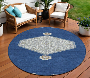 Homeroots 3' Artichoke Green Beige Ivory Oriental Washable Area Rug For Indoor Outdoor Spaces, Durable Design 8' Round Polyester 598216
