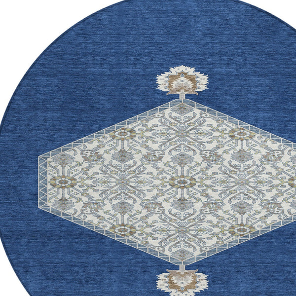 Homeroots 3' Artichoke Green Beige Ivory Oriental Washable Area Rug For Indoor Outdoor Spaces, Durable Design 8' Round Polyester 598216