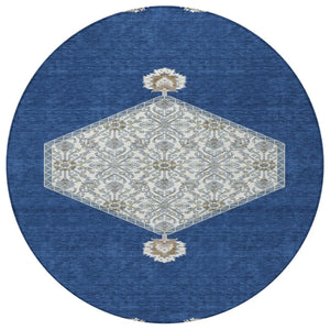 Homeroots 3' Artichoke Green Beige Ivory Oriental Washable Area Rug For Indoor Outdoor Spaces, Durable Design 8' Round Polyester 598216