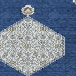 Homeroots 3' Artichoke Green Beige Ivory Oriental Washable Area Rug For Indoor Outdoor Spaces, Durable Design 9' X 12' Polyester 598218