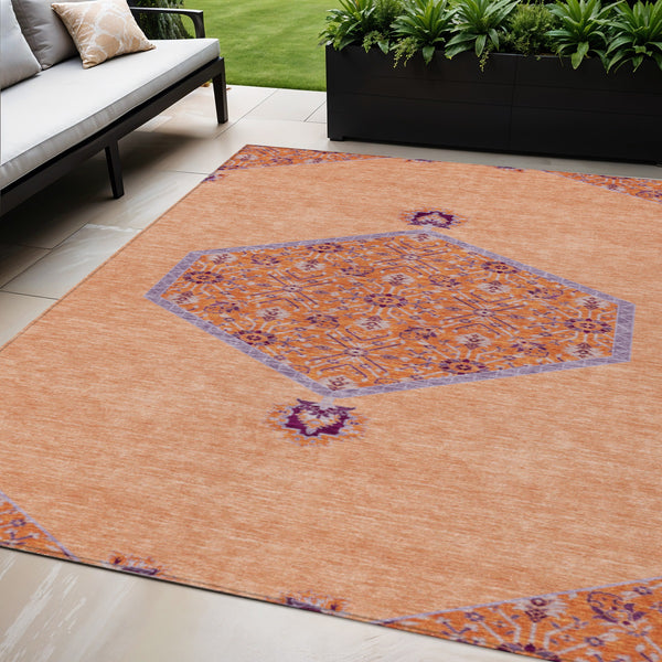 Homeroots 3' Artichoke Green Beige Ivory Oriental Washable Area Rug For Indoor Outdoor Spaces, Durable Design 5' X 8' Polyester 598221