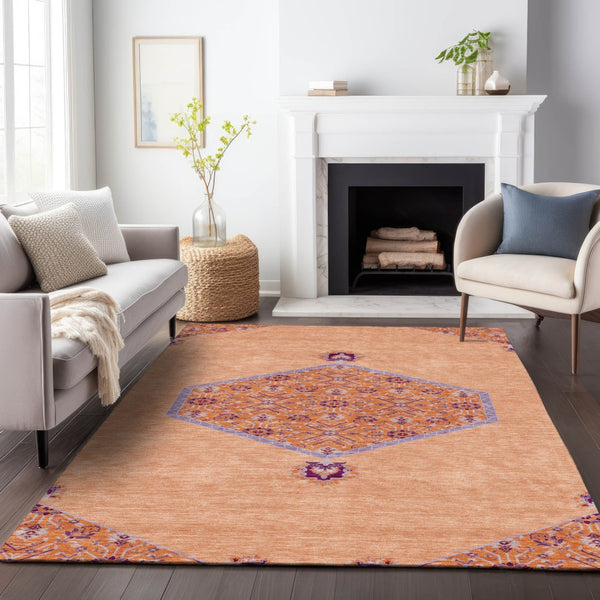 Homeroots 3' Artichoke Green Beige Ivory Oriental Washable Area Rug For Indoor Outdoor Spaces, Durable Design 8' X 10' Polyester 598223