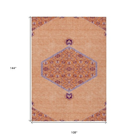 Homeroots 3' Artichoke Green Beige Ivory Oriental Washable Area Rug For Indoor Outdoor Spaces, Durable Design 9' X 12' Polyester 598224