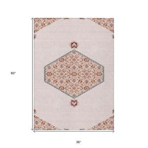 Homeroots 3' Artichoke Green Beige Ivory Oriental Washable Area Rug For Indoor Outdoor Spaces, Durable Design 3' X 5' Polyester 598226