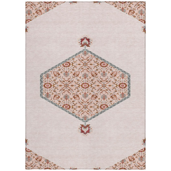 Homeroots 3' Artichoke Green Beige Ivory Oriental Washable Area Rug For Indoor Outdoor Spaces, Durable Design 5' X 8' Polyester 598227