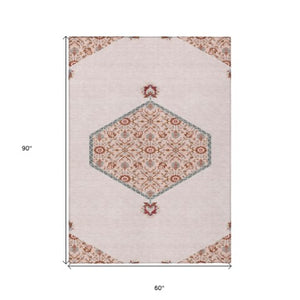 Homeroots 3' Artichoke Green Beige Ivory Oriental Washable Area Rug For Indoor Outdoor Spaces, Durable Design 5' X 8' Polyester 598227