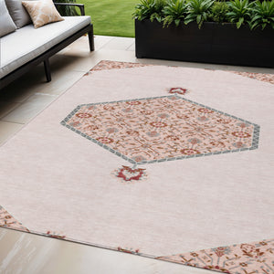 Homeroots 3' Artichoke Green Beige Ivory Oriental Washable Area Rug For Indoor Outdoor Spaces, Durable Design 5' X 8' Polyester 598227