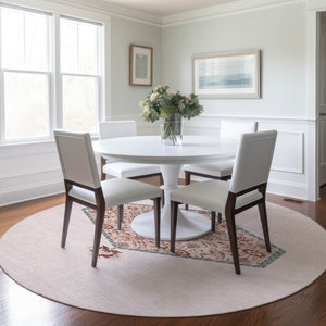 Homeroots 3' Artichoke Green Beige Ivory Oriental Washable Area Rug For Indoor Outdoor Spaces, Durable Design 8' Round Polyester 598228