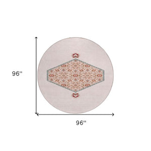 Homeroots 3' Artichoke Green Beige Ivory Oriental Washable Area Rug For Indoor Outdoor Spaces, Durable Design 8' Round Polyester 598228