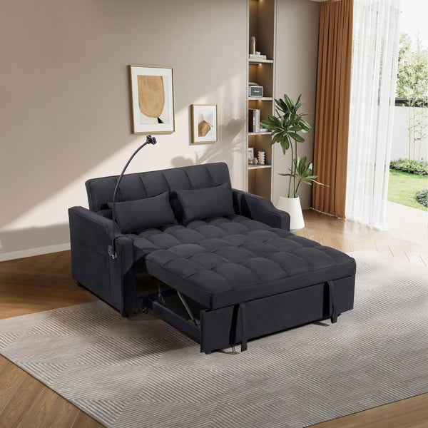 English Elm 1 Suede Futon Sofa Bed with Usb Port Swivel Phone Stand and Adjustable Backrest W3739P445773