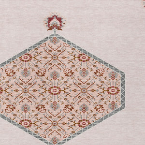 Homeroots 3' Artichoke Green Beige Ivory Oriental Washable Area Rug For Indoor Outdoor Spaces, Durable Design 9' X 12' Polyester 598230