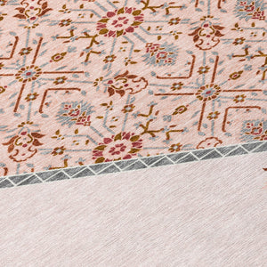 Homeroots 3' Artichoke Green Beige Ivory Oriental Washable Area Rug For Indoor Outdoor Spaces, Durable Design 9' X 12' Polyester 598230