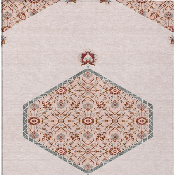 Homeroots 3' Artichoke Green Beige Ivory Oriental Washable Area Rug For Indoor Outdoor Spaces, Durable Design 10' X 14' Polyester 598231