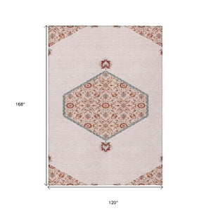 Homeroots 3' Artichoke Green Beige Ivory Oriental Washable Area Rug For Indoor Outdoor Spaces, Durable Design 10' X 14' Polyester 598231