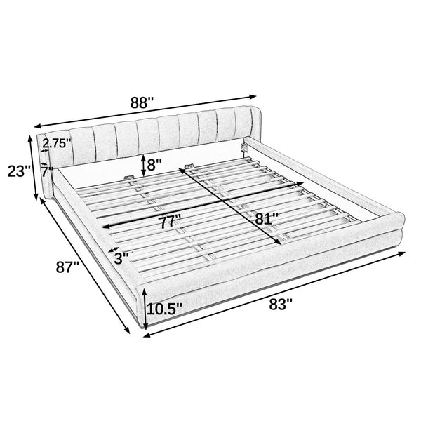 English Elm King Platform Bed Full Chenille Upholstery Low Profile Frame for Modern Bedroom Blue+Green W487S00435