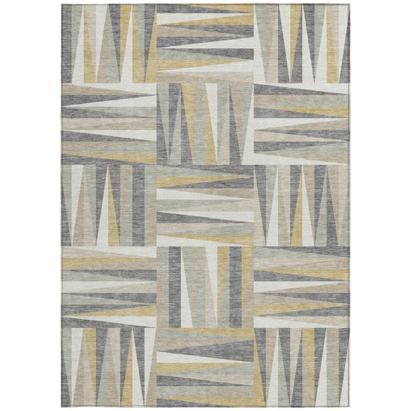Homeroots 3' Stylish Geometric Beige Gray Ivory Washable Area Rug For Indoor And Outdoor Spaces, Durable Design 3' X 5' Polyester 598232