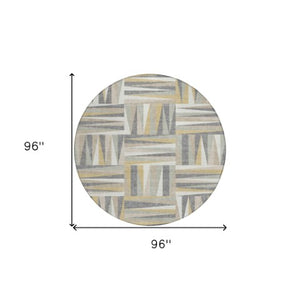 Homeroots 3' Stylish Geometric Beige Gray Ivory Washable Area Rug For Indoor And Outdoor Spaces, Durable Design 8' Round Polyester 598234
