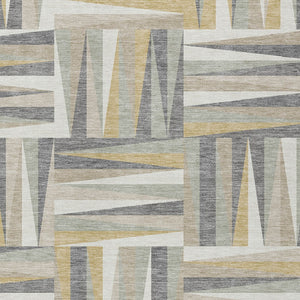 Homeroots 3' Stylish Geometric Beige Gray Ivory Washable Area Rug For Indoor And Outdoor Spaces, Durable Design 8' X 10' Polyester 598235