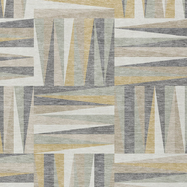 Homeroots 3' Stylish Geometric Beige Gray Ivory Washable Area Rug For Indoor And Outdoor Spaces, Durable Design 8' X 10' Polyester 598235