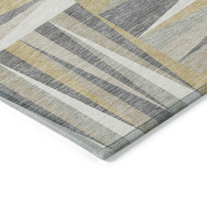 Homeroots 3' Stylish Geometric Beige Gray Ivory Washable Area Rug For Indoor And Outdoor Spaces, Durable Design 9' X 12' Polyester 598236