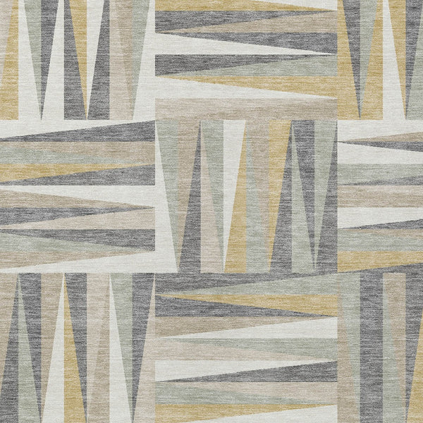Homeroots 3' Stylish Geometric Beige Gray Ivory Washable Area Rug For Indoor And Outdoor Spaces, Durable Design 9' X 12' Polyester 598236