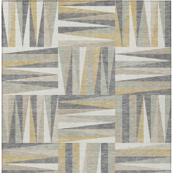 Homeroots 3' Stylish Geometric Beige Gray Ivory Washable Area Rug For Indoor And Outdoor Spaces, Durable Design 10' X 14' Polyester 598237