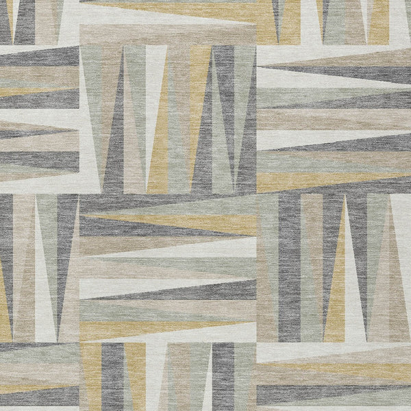 Homeroots 3' Stylish Geometric Beige Gray Ivory Washable Area Rug For Indoor And Outdoor Spaces, Durable Design 10' X 14' Polyester 598237
