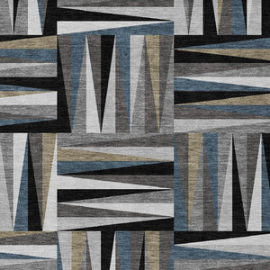 Homeroots 3' Stylish Geometric Beige Gray Ivory Washable Area Rug For Indoor And Outdoor Spaces, Durable Design 3' X 5' Polyester 598238