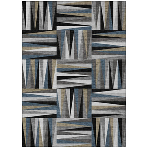 HomeRoots 5' Modern Geometric Black Gray Ivory Area Rug - Washable, Durable Indoor Outdoor Design for Versatile Use 5' X 8' 598239