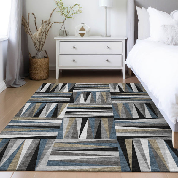 Homeroots 3' Stylish Geometric Beige Gray Ivory Washable Area Rug For Indoor And Outdoor Spaces, Durable Design 5' X 8' Polyester 598239