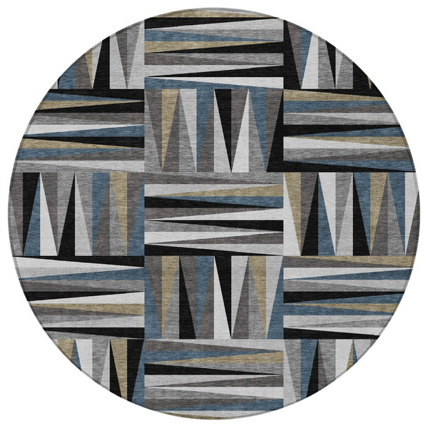 Homeroots 3' Stylish Geometric Beige Gray Ivory Washable Area Rug For Indoor And Outdoor Spaces, Durable Design 8' Round Polyester 598240