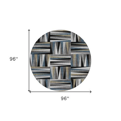 Homeroots 3' Stylish Geometric Beige Gray Ivory Washable Area Rug For Indoor And Outdoor Spaces, Durable Design 8' Round Polyester 598240