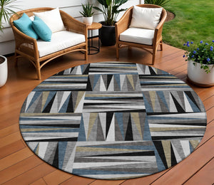 Homeroots 3' Stylish Geometric Beige Gray Ivory Washable Area Rug For Indoor And Outdoor Spaces, Durable Design 8' Round Polyester 598240