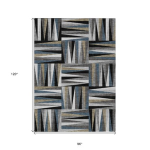 Homeroots 3' Stylish Geometric Beige Gray Ivory Washable Area Rug For Indoor And Outdoor Spaces, Durable Design 8' X 10' Polyester 598241
