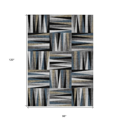 Homeroots 3' Stylish Geometric Beige Gray Ivory Washable Area Rug For Indoor And Outdoor Spaces, Durable Design 8' X 10' Polyester 598241