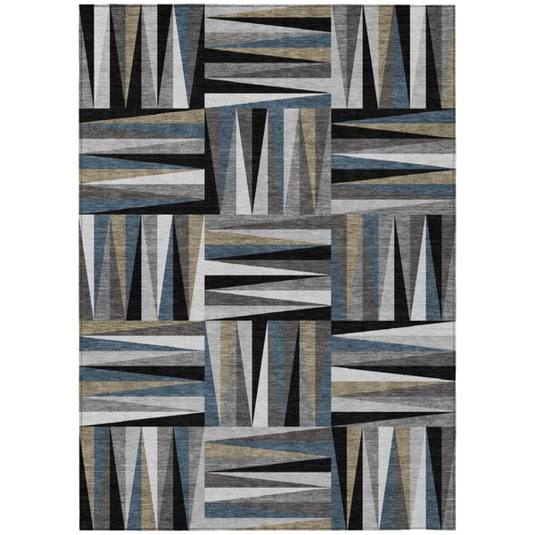 HomeRoots 5' Modern Geometric Black Gray Ivory Area Rug - Washable, Durable Indoor Outdoor Design for Versatile Use 8' X 10' 598241