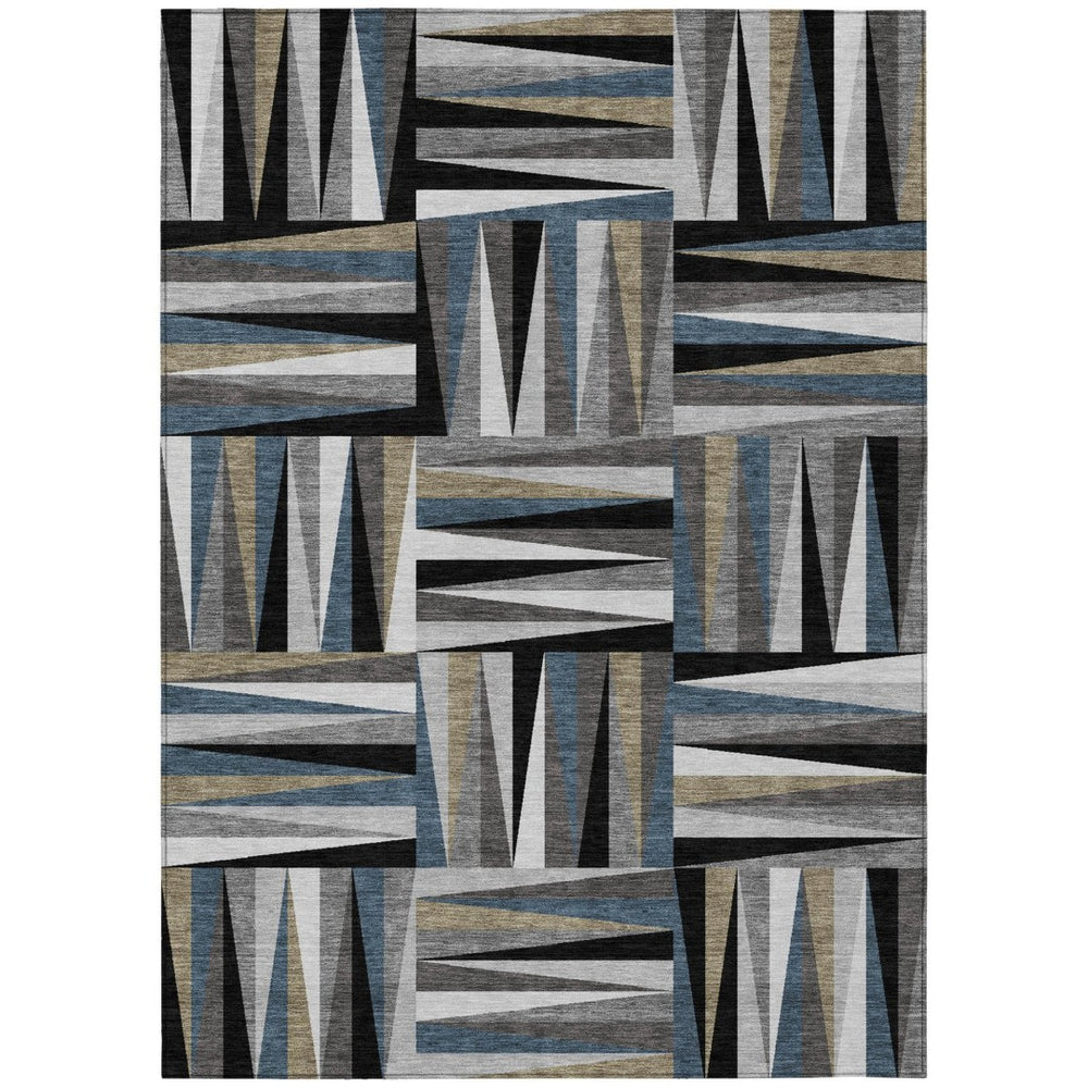 HomeRoots 9' Stylish Black Gray Ivory Geometric Washable Area Rug for Indoor Outdoor Use - Durable & Easy Care 598242