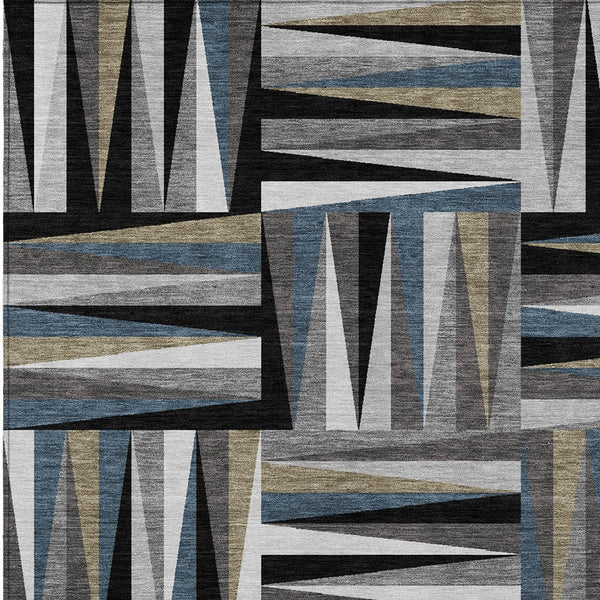 Homeroots 3' Stylish Geometric Beige Gray Ivory Washable Area Rug For Indoor And Outdoor Spaces, Durable Design 9' X 12' Polyester 598242