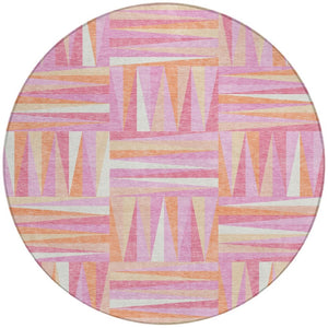 Homeroots 3' Stylish Geometric Beige Gray Ivory Washable Area Rug For Indoor And Outdoor Spaces, Durable Design 8' Round Polyester 598246