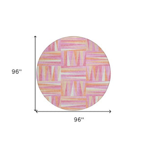 Homeroots 3' Stylish Geometric Beige Gray Ivory Washable Area Rug For Indoor And Outdoor Spaces, Durable Design 8' Round Polyester 598246