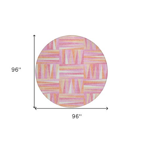 Homeroots 3' Stylish Geometric Beige Gray Ivory Washable Area Rug For Indoor And Outdoor Spaces, Durable Design 8' Round Polyester 598246