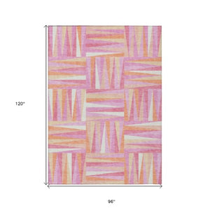 Homeroots 3' Stylish Geometric Beige Gray Ivory Washable Area Rug For Indoor And Outdoor Spaces, Durable Design 8' X 10' Polyester 598247