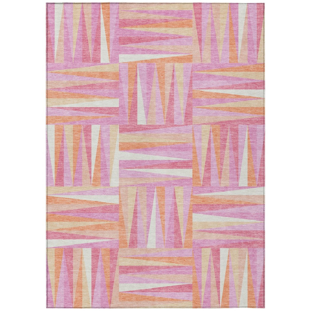 HomeRoots 9' X 12' Blush, Ivory & Orange Geometric Area Rug – Stylish, Washable, Indoor/Outdoor Versatility! 598248