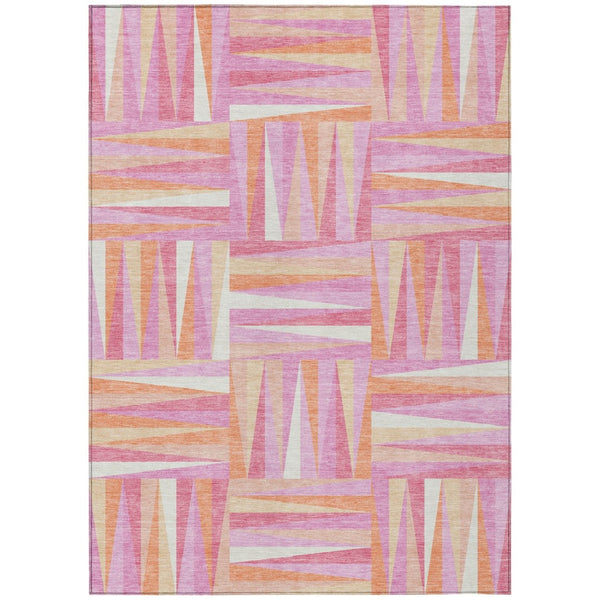 HomeRoots 5' Stylish Blush Ivory Orange Geometric Washable Area Rug for Indoor and Outdoor Spaces, Durable Design 10' X 14' 598249
