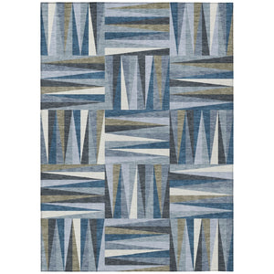 HomeRoots 5' Stylish Denim Blue Gray Ivory Geometric Area Rug - Washable, Durable, Indoor & Outdoor Use 5' X 8' 598251