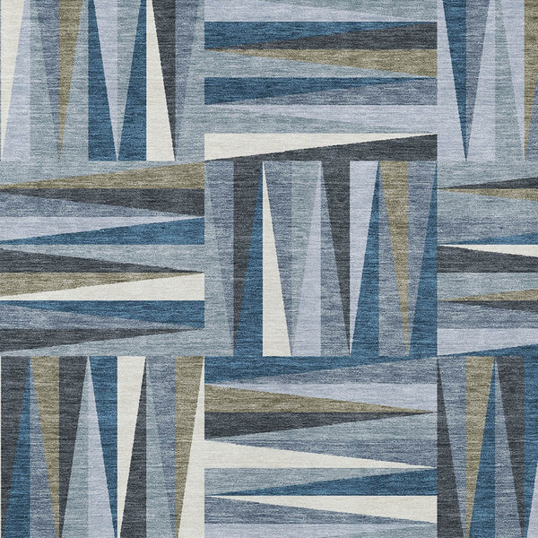 Homeroots 3' Stylish Geometric Beige Gray Ivory Washable Area Rug For Indoor And Outdoor Spaces, Durable Design 5' X 8' Polyester 598251